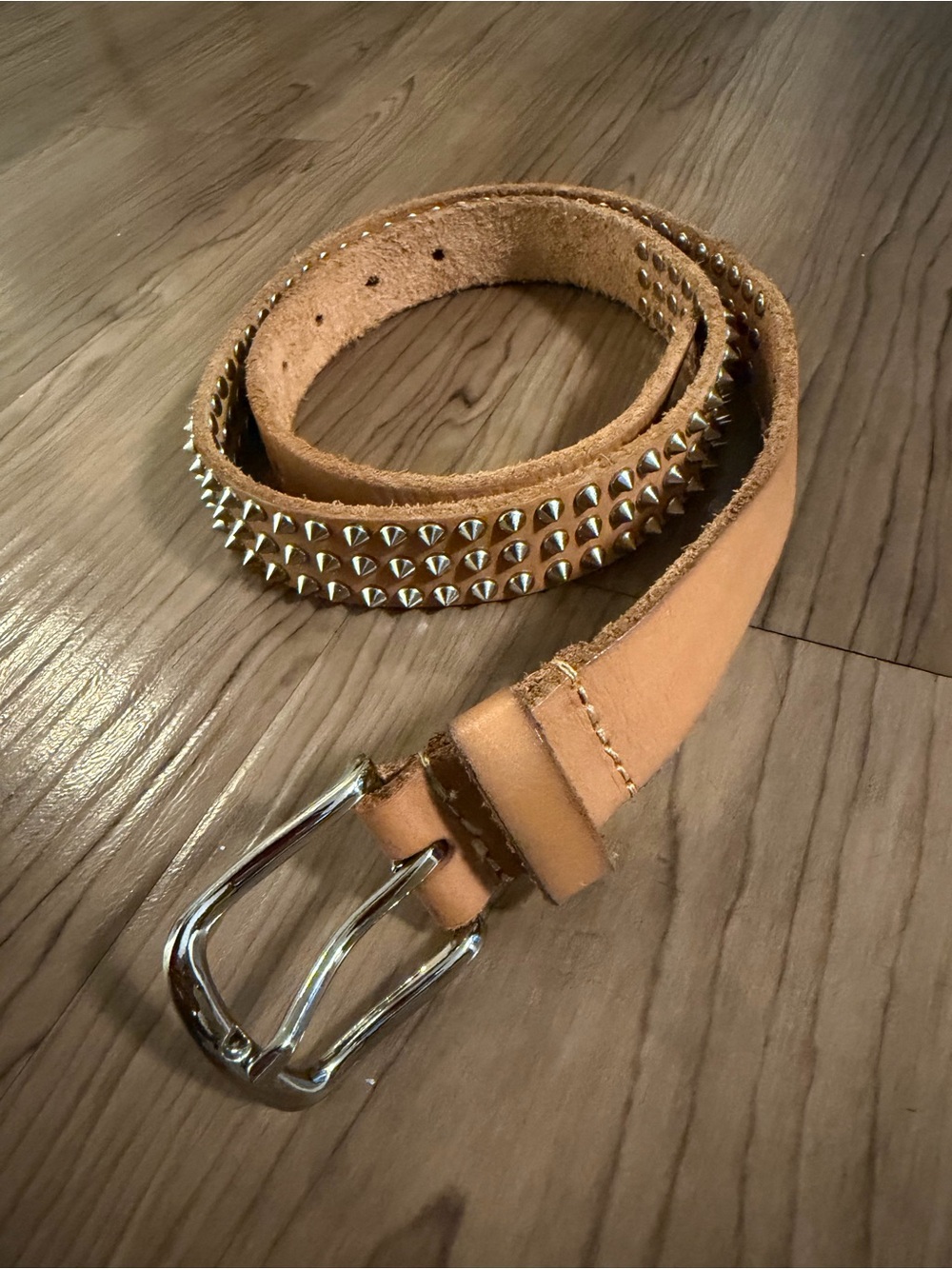 Joe's Jeans Tan Leather Women’s Belt with Silver Spike Studs and Silver Buckle